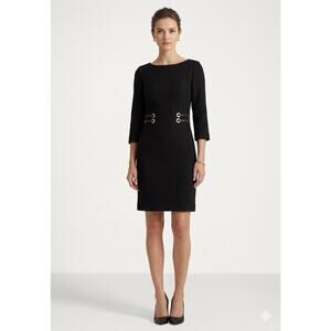 Michael Kors Collection Black Crepe Dress Sz 6 3/4 Sleeve Designer Italian Wool
